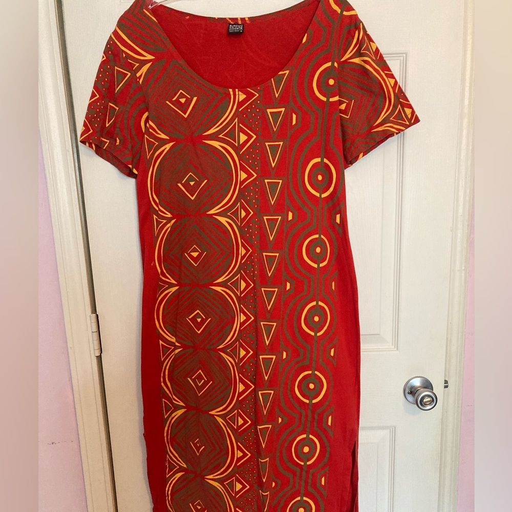 Vibrant geometric T-shirt dress from Brazil